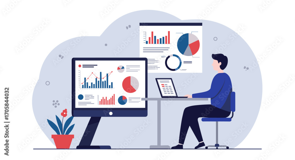 Poster business analysis and data visualization in modern workspace
