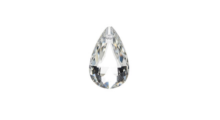 A pear-shaped, faceted crystal gem gleams against a stark black background.