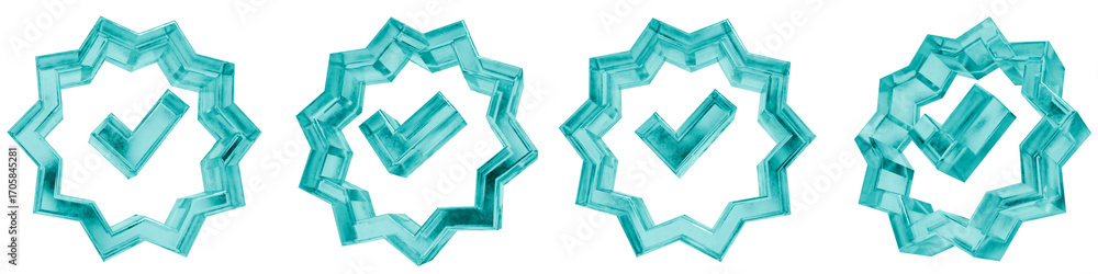 Poster set of four 3d verify outline shapes in frosted blue ice glass style, isolated on a transparent back