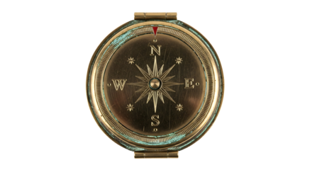 Detailed close-up of a vintage brass compass, showcasing intricate engravings and a muted patina.