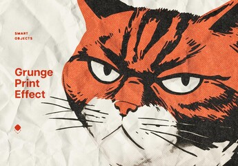 Crumpled Grunge Print Design Effect Mockup