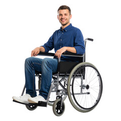 Disabled senior man sitting in a wheelchair at the hospital with a nurse