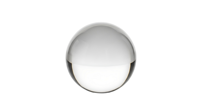 A glossy, reflective sphere with smooth transitions of light and shadow, set against a deep black backdrop.