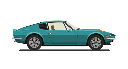 Fototapeta premium Retro car side view in flat design with clean lines and classic style