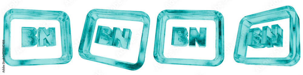 Poster set of four 3d bangla language code outline shapes in frosted blue ice glass style, isolated on a tr