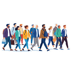 Vector illustration of a walking crowd of people and diverse business professionals
