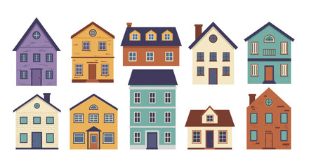 Colorful flat style houses collection for urban development projects