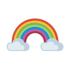 Colored vector icon of a rainbow with clouds. Isolated on a transparent background. Children's design