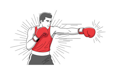 Boxer Delivering A Powerful Punch Depicted In Clean Vector Style With Striking Visuals