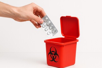 Proper Disposal of Medical Waste: Empty Blister Pack to Red Biohazard Bin