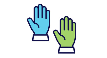 Fototapeta premium Two Raised Hands Blue and Green Indicating Participation.
