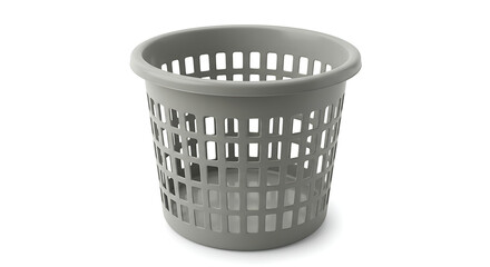 Isolated Gray Plastic Laundry Basket with Square Vents, Placed on a Clean White Background, for Organization