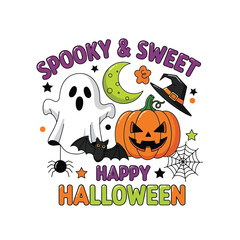 Cute Happy Halloween Spooky Skeleton Pumpkin Trick or Treat Skull and Bat Illustration