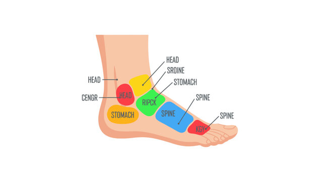 Human Foot Anatomy with Color-Coded Reflex Points.