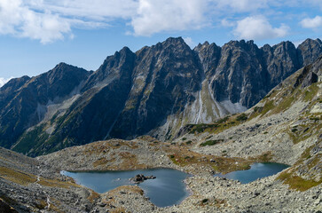 Ponds in the Zabia Mieguszowiecka Valley (dolina Zabich plies), which we pass on the trail to Rysy, Tatra Mountains, Slovakia.