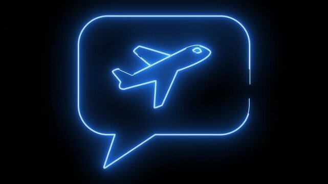 pop up chat icon and airplane icon with neon effect