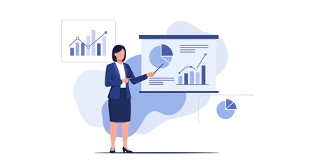 Businesswoman Delivering Presentation With Charts And Graphs Illustrating Financial Performance
