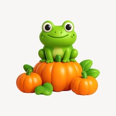 Cute frog atop pumpkins