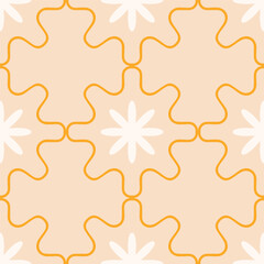 Seamless floral pattern with abstract star-shaped flowers, connected by geometric lines. Modern decorative design, perfect for textile prints, wallpapers, wrapping paper, stationery, digital prints