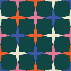 Abstract Seamless Pattern with Multicoloured Simple Stars. Geometric texture with Grid made of diamond stars. Simple abstract background