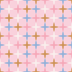 Abstract Seamless Pattern with Multicoloured Simple Stars. Geometric texture with Grid made of diamond stars. Simple abstract background