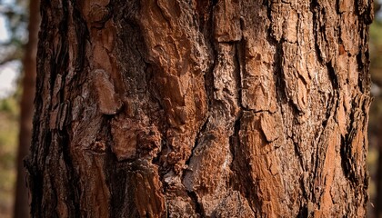 Detailed Close Up Of Textured Tree Bark With Natural Cracks And Rich Earthy Tones For Nature Photography