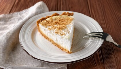 Delicious Homemade Coconut Cream Pie Served On A White Plate With A Fork On A Light Cloth Napkin