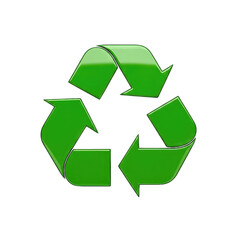 Fototapeta premium Glossy green recycling symbol icon with 3 arrows promoting environmental sustainability transparent background