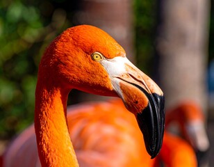 Fototapeta premium Close-up of a vibrant orange flamingo
