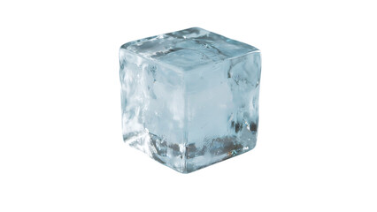 Close-up of a single, clear ice cube on a PNG background.