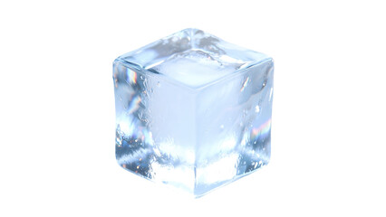 Close-up of a single, clear ice cube on a PNG background.