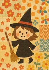 Whimsical witch floral background