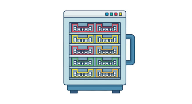Modern Compact Server Rack with Colorful Data Modules.