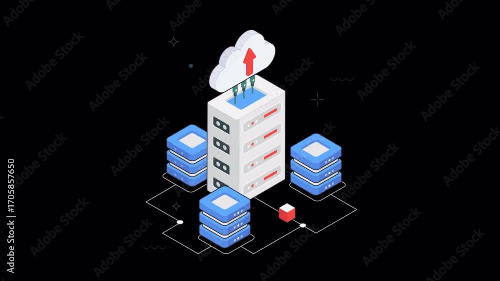Poster cloud sync between devices isometric animation alpha channel
