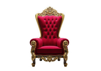 Luxurious red ornate throne chair for royalty majestic seating opulent design transparent background