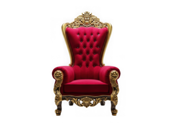 Luxurious red ornate throne chair for royalty majestic seating opulent design transparent background