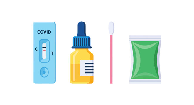Complete COVID-19 rapid antigen self-test kit with cassette buffer solution and nasal swab.