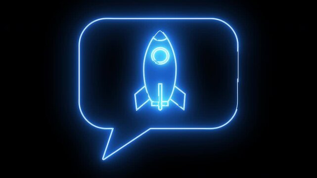 pop up chat icon and rocket icon with neon effect