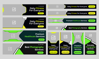 Multipurpose web set banner design for social media post, fully customizable bundle banner design, fitness, photography, healthcare bundle banner design, customizable vector eps 10 file format