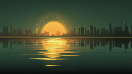 sTwilight in the Smart digital Innovation city with connection network reciprocity over the cityscape. of future smart wireless digital city and social media networking systems that connects people