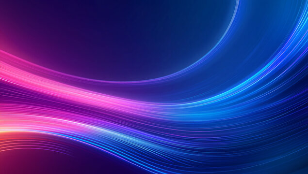 Neon blue, purple, and pink wave lines flow across a dark backdrop, smooth motion light trails, clean 4K loop for titles and tech videos