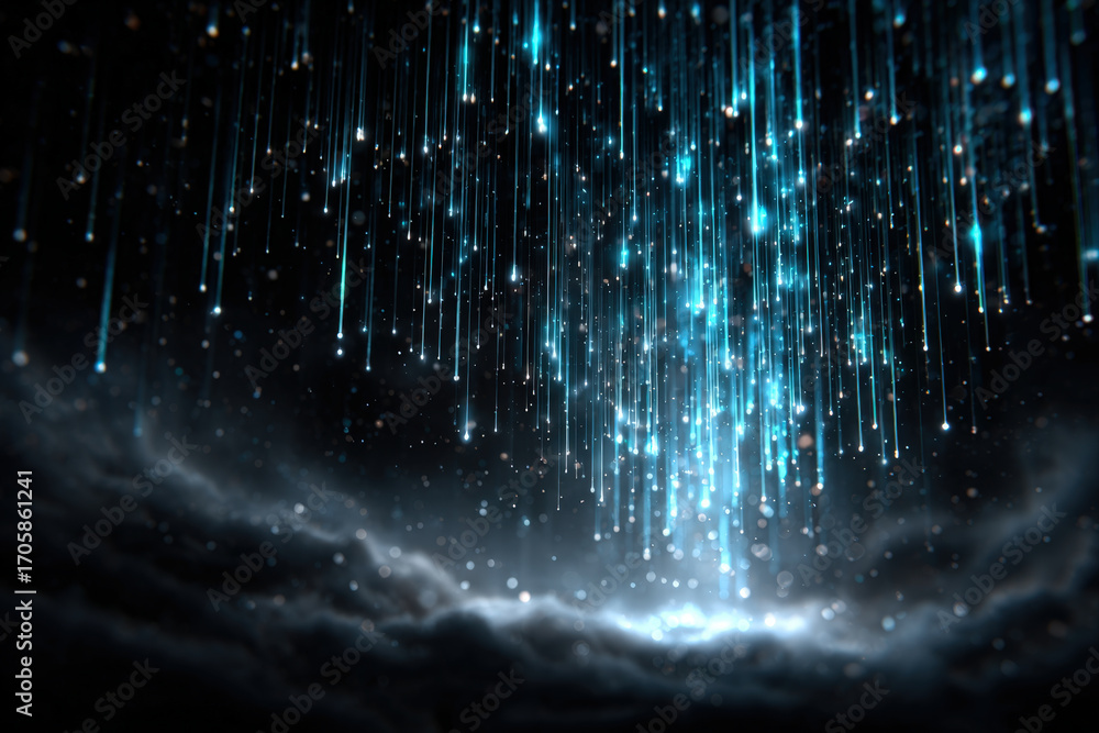 Poster futuristic digital waterfall with glowing flowing data streams in cyber style