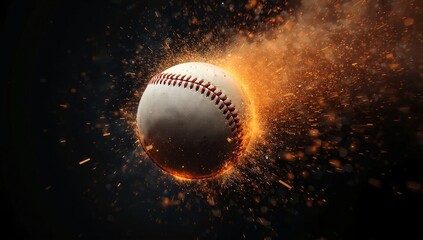 Baseball Exploding into Sparks and Glowing Dust

