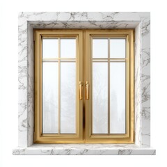 Fototapeta premium Elegant Gold Framed Window with Marble Surround Ideal for Luxury Home Design