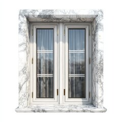 Fototapeta premium Elegant White Double Pane Window with Marble Frame Luxury Home Design Element