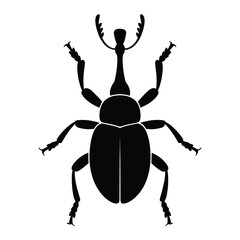 Black silhouette of a detailed weevil insect with prominent snout and antennae