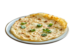 Cheese Aalu paratha white plate on transparent background