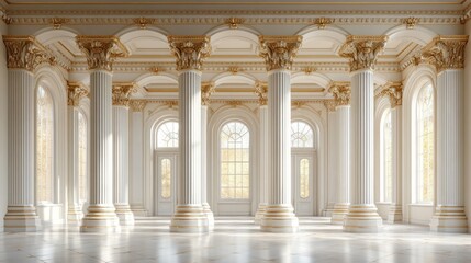 Fototapeta premium Grand, ornate hall with columns and arched windows