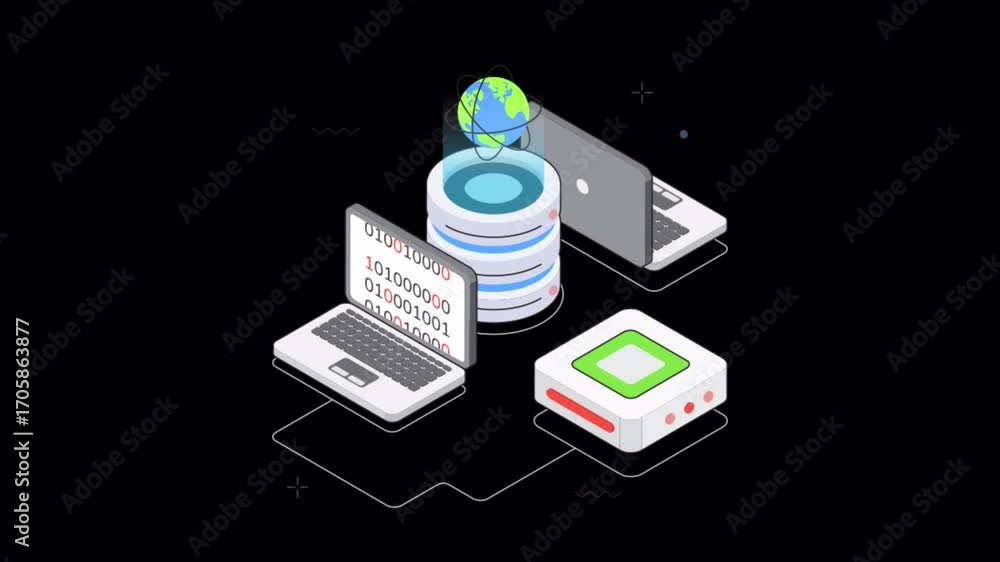 Poster hosting via cloud infrastructure isometric animation alpha channel