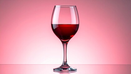 Elegant wine glass with red liquid shiny transparent surface and luxury drinkware object on plain colorful background
